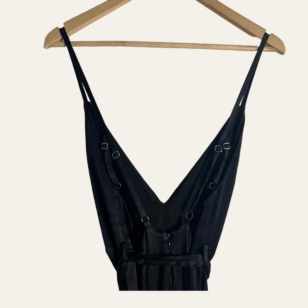 Fame and Partners Benton Black Satin Tie Waist Sleeveless Jumpsuit Size 6 - Picture 11 of 15